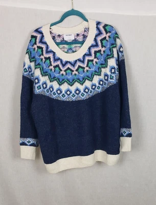 Suéter Old Navy Para Mujer 4X Plus Azul Fair Isle Jersey Tejido Nórdico Cuello Redondo Foto 1 de 4