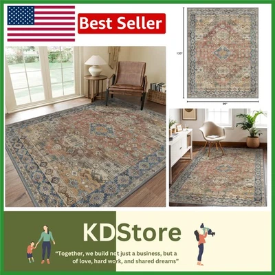 8x10 Vintage Floral Area Rug Non Slip Washable Low Pile Chenille Rug for Livi... - Image 1 of 4