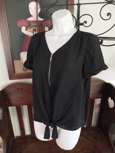 APT 9 TOP MANGA CORTA TALLA S 1/2 CREMALLERA JERSEY HALTER CORBATA POLIÉSTER NEGRO SÓLIDO - Imagen 1 de 6