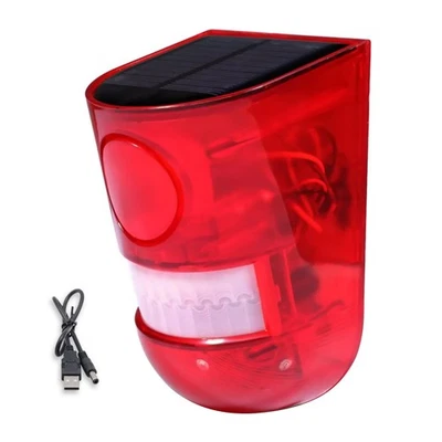 1 PC Solar Motion Sensor Alarm 110db Siren Strobe Light Security Alarm Lamp - Image 1 of 4