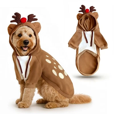 Dog Reindeer Jumper Costume Outfit Hoodie Puppy Dogs Coat Sweater S-XXL Sizes - Image 1 of 4