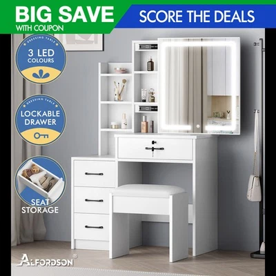 ALFORDSON Dressing Table Stool Set Makeup Mirror Vanity Desk Cabinet White - image 1 of 4