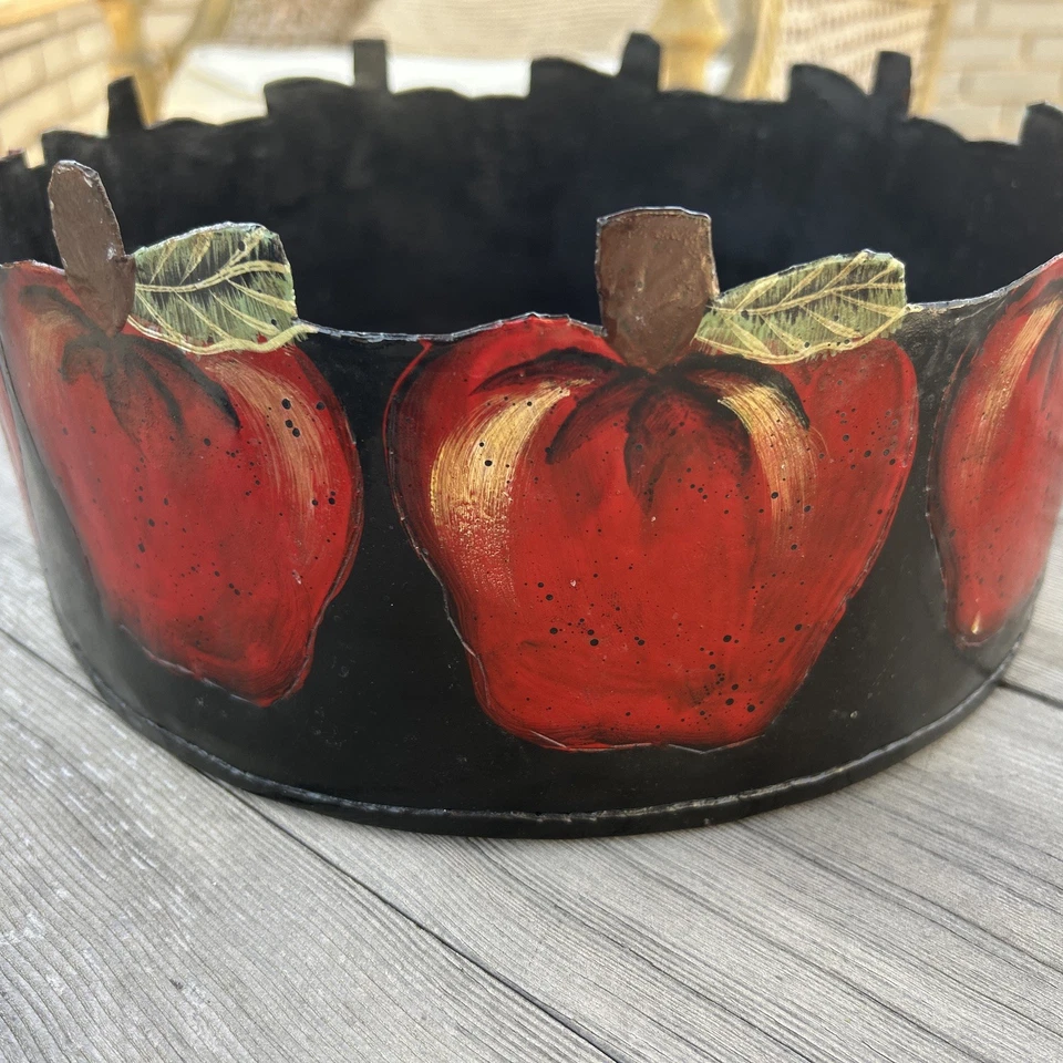 Apple Metal Round Container Primitive Decor - Image 1 of 4