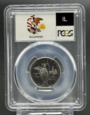 2003-S 25C State Quarter Illinois Silver PCGS PR69 DCAM STATE LABEL - Image 1 of 4