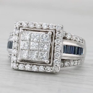 1.77ctw Diamante Halo Compromiso Anillo 14k Zafiro Oro Blanco Detalles Talla 7 - Imagen 1 de 10