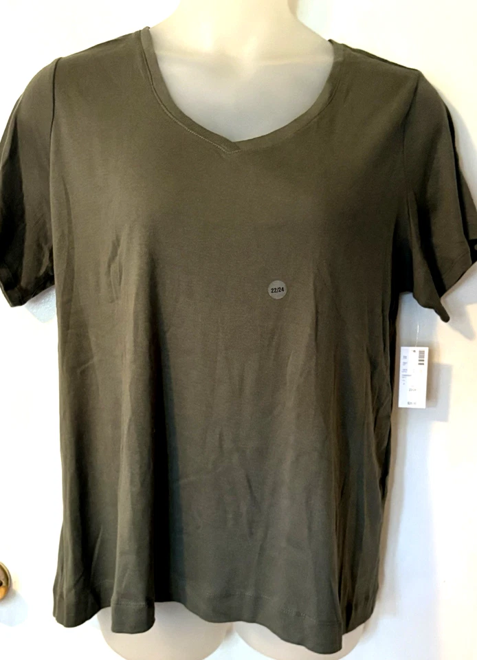 NWT Womens AVENUE  "YOUR TEE" Olive Cotton Knit Tee Shirt Top 22/24  2X - Image 1 of 1