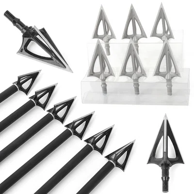 Archery Broadheads 100 Grain Blade Hunting Arrowheads Screw-In Tips Points Shoot - Imagen 1 de 4
