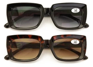 2 Pairs Women Outdoor Reading Sunglasses Rectangular Full Lens Readers Gradient - Picture 1 of 9