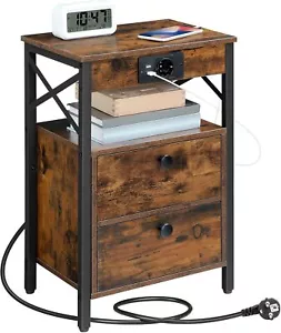 Nachttisch mit Ladestation Beistelltisch mit 2 Klappschubladen Nachtschrank - Bild 1 von 9