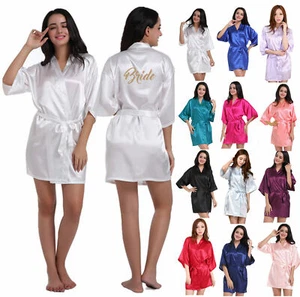 Satin Silk Short Personalized Wedding Robe Bridesmaid Bride Mother Dressing Gown - Picture 1 of 17