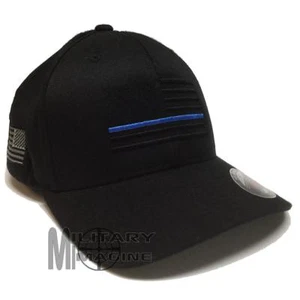 Flexfit Brushed Thin Blue Line Black Cap US Flag Police Hat Law Enforcement - Picture 1 of 6