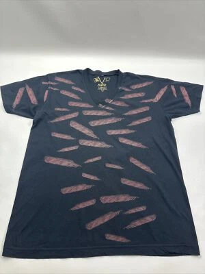 Ambiguous V Neck Black T Shirt Mens Sz L Red Feathers All Over Print - Image 1 of 4