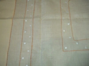 Vintage Butter Yellow LINEN 42" square tablecloth w/smocked white polka dots - Picture 1 of 4