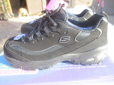Skechers D’Lites 空气冷却记忆泡沫 尺寸 9.5 宽版黑色/灰色 全新 11930EW — 第 1/4 张图片