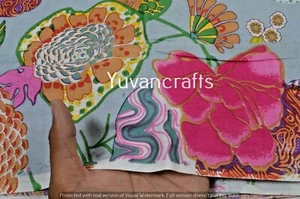 New 5 Yard Craft Indian Hand Block Print Pure Cotton Fabric Running Grey Floral - Picture 1 of 3