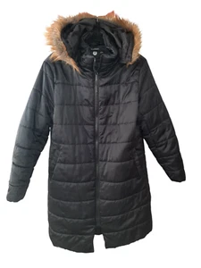 Boohoo Umstandsmantel/Schwangerschaft Puffer Mantel schwarz Gr. 12 UK Fury Kapuze - Bild 1 von 4