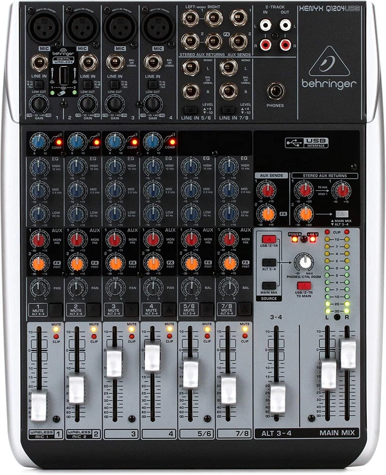 BEHRINGER Analog Mixer 12 Channel 1 Knob Comp/USB Audio interface Xenyx Q1204USB - Image 1 of 2