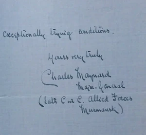 Major-General Sir Charles C. M. Maynard (1870-1945) Signed Letter RE: Murmansk - Picture 1 of 6