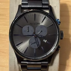 Nixon The Sentry Chrono Deep Blue SS Gunmetal A386-1679 Men's Analog Watch RUNS - Picture 1 of 10