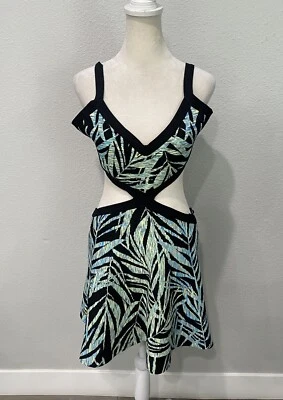 Vestido jacquard BCBG Max Azria Elyzabeth recortado palmas das mãos malha tamanho G NOVO - Imagem 1 de 4