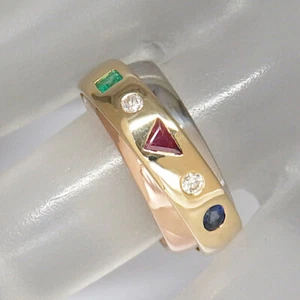 Trinity Ring mit Brillant - Smaragd - Saphir und Rubin in 750/18K Tricolor - Bild 1 von 5