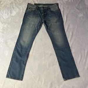 Abercrombie Fitch A&F Skinny Jeans Men's 36x32 Blue Distressed Button Fly - Picture 1 of 14