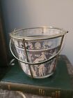 M C M JEANNETTE GLASS PATTERN CORINTHIAN BLUE 5" HEIGHT ICE BUCKET WITH CARRIER 
