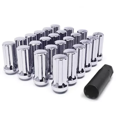 24 Chrome 14x1.5 Spline Lug Nuts For Cadillac Escalade Truck EXT SRX XTS+ Key - Image 1 of 4