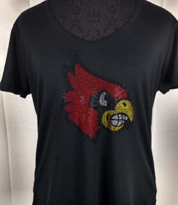 Damen Louisville Cardinals Strass Fußball V-Ausschnitt T-Shirt Tee Glitzer Dame  - Bild 1 von 1