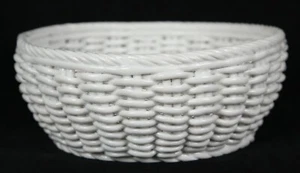 EC 6.5” wide Italian Ceramic Woven Lattice Decorative Round Bowl White - Picture 1 of 9