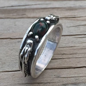 Anillo de dragón medieval de plata de ley .925 talla 7 con heliotropo de piedra de sangre genuina - Imagen 1 de 12