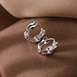 925 Sterling Silver Double Layer Twist Ring Hoop Circle Huggie Earrings Gift UK - Picture 1 of 7