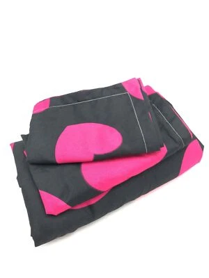 Set lenzuola FANSU fucsia 220 x 240 cm cuori neri microfibra boho - Immagine 1 di 4