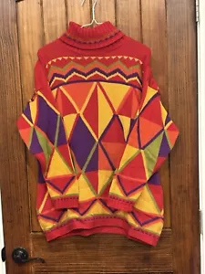 Vintage Delia McKain Colorblock Rollkragen Strick Pullover Geometrisch Large - Bild 1 von 11