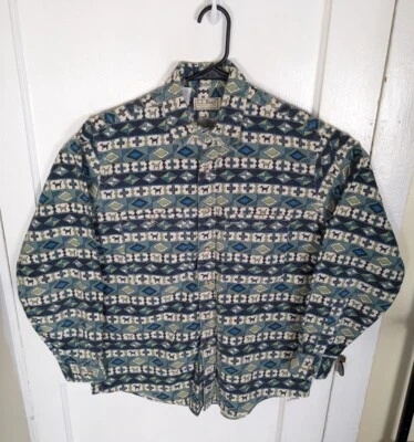 Vintage 90s LL Bean Aztec Dog Pattern Chamois Flannel Men M USA Made Western  - Image 1 of 4