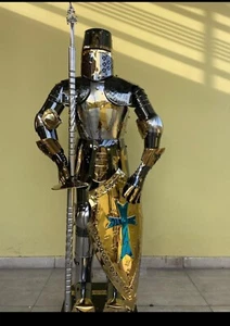 Knight Suit Of Armor Stainless Steel Crusader Full Body Armour Costume Shield - Picture 1 of 6