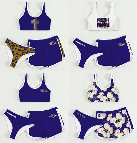 Baltimore Ravens 3PCS Cotton Sports Yoga Suit Crop Tops Swim Shorts Panties Gift Cover