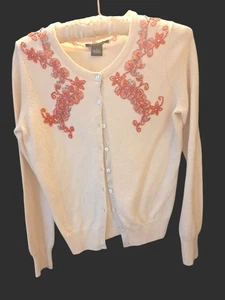 Lucky Brand S Wolle Baumwolle Perlen Strickjacke Retro 50er Cosplay Koralle Perlen - Bild 1 von 4