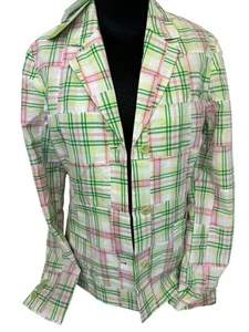 Lilly Pulitzer Alison Jacket Sz 6 Button Blazer Lined Plaid Patchwork Button New - Picture 1 of 18