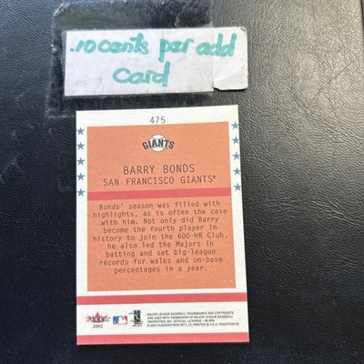 Barry Bonds #475 San Francisco Giants 2003 Fleer Tradition Baner Season - Image 1 of 2