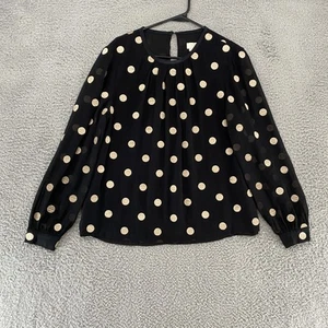 Kate Spade Blouse Womens 12 Black Gold Polka Dot Silk Long Sleeve Top - Picture 1 of 12