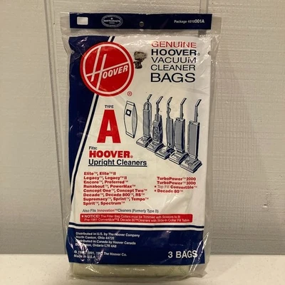 HOOVER Upright  TYPE A 4010001A Vacuum Cleaner Bags  3 COUNT MADE in USA 1993 - Image 1 of 4