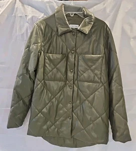 Calvin Klein Women's Faux Leather Button Front Quilted Jacket Olive XS - Picture 1 of 7