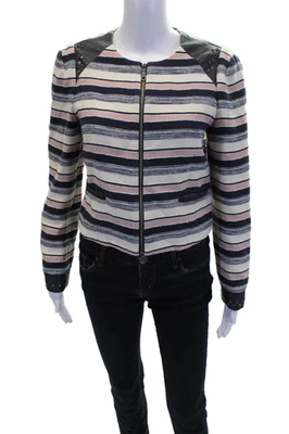 Chaqueta Rebecca Minkoff Mujer Algodón Rayas Tachuelas Cuero Retazos Rosa Talla 6 Foto 1 de 4