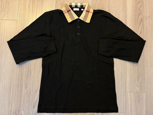 Polo Burberry cotone manica lunga nera taglia XL