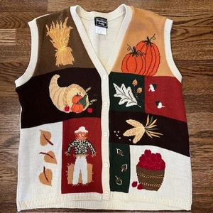Gilet vintage Southern Lady autunno ricamato donna XL spaventapasseri zucca cottage USA - Foto 1 di 8