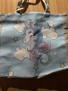 Bolso de Mano Unicornio Mujer de Lona Azul L Grande Cierre de Cremallera Amplio Nuevo - Imagen 1 de 7