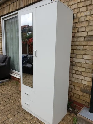 2 Door Wardrobe Cabinet with Mirror & Two Drawers – Bedroom Armoire Closet - Image 1 of 4