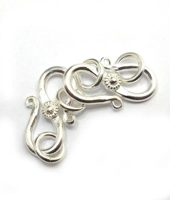 12 PCS 21X12MM SOLID COPPER BALI  S HOOK CLASP STERLING SILVER PLATED 646 DTH-24 - Image 1 of 3