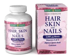 Piel y uñas para cabello Nature's Bounty | 5000 ug biotina - 250 cápsulas suministro para 3 meses - Imagen 1 de 2